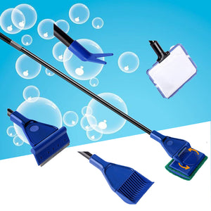 5 in 1 Aquarium Cleaning Tools Aquarium Tank Clean Set Fish Net Gravel Rake Algae Scraper Fork Sponge Brush Glass Cleaner
